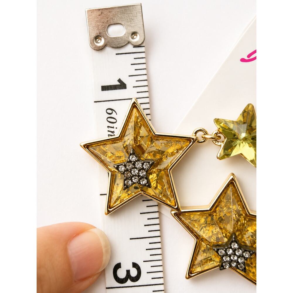 Betsey Johnson Celestial Punk Star Drop Earrings Yellow Crystal NWT - Picture 5 of 5